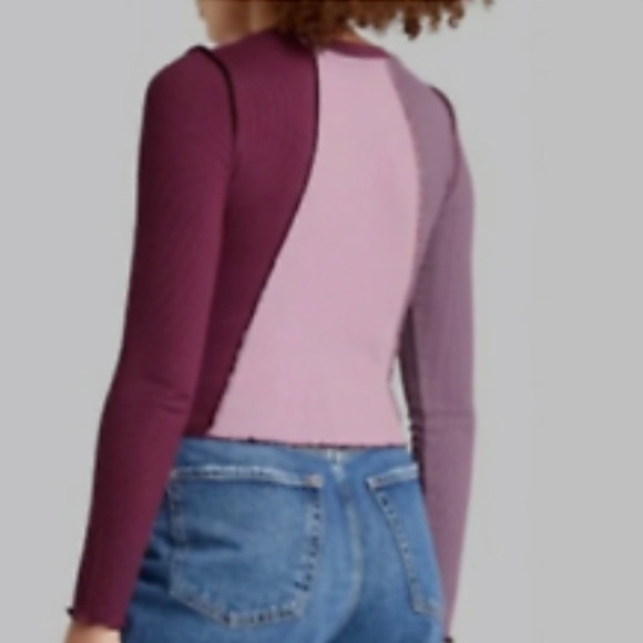 Wild Fable Purple Spliced Lettuce Trim Edge Long Sleeved Tee Shirt - S - Picture 2 of 10